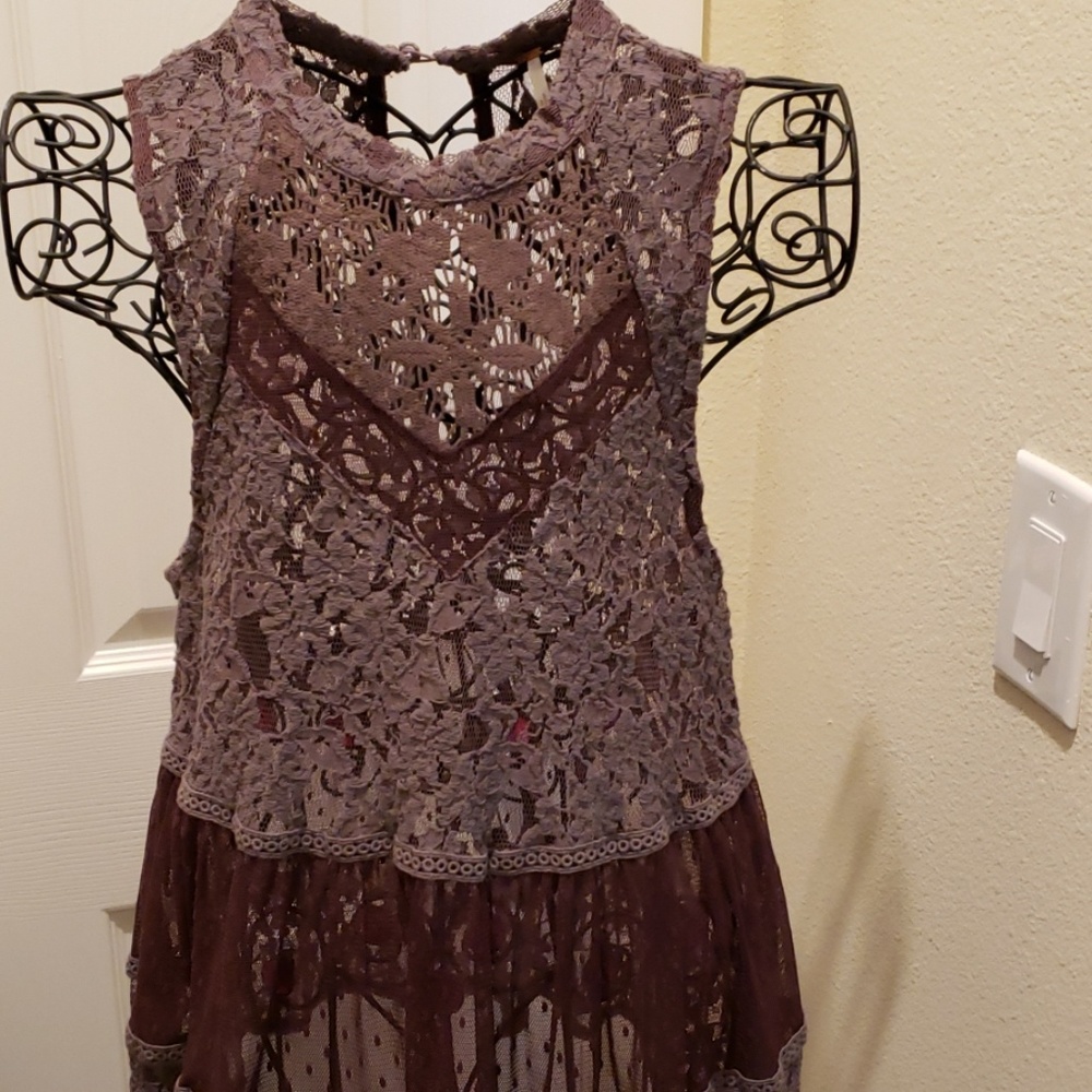 Free People two tone Mocha Lace Top Sz Med